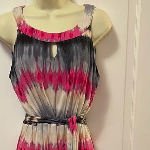 Pullover cotton tie die sleeveless tie-waist dress